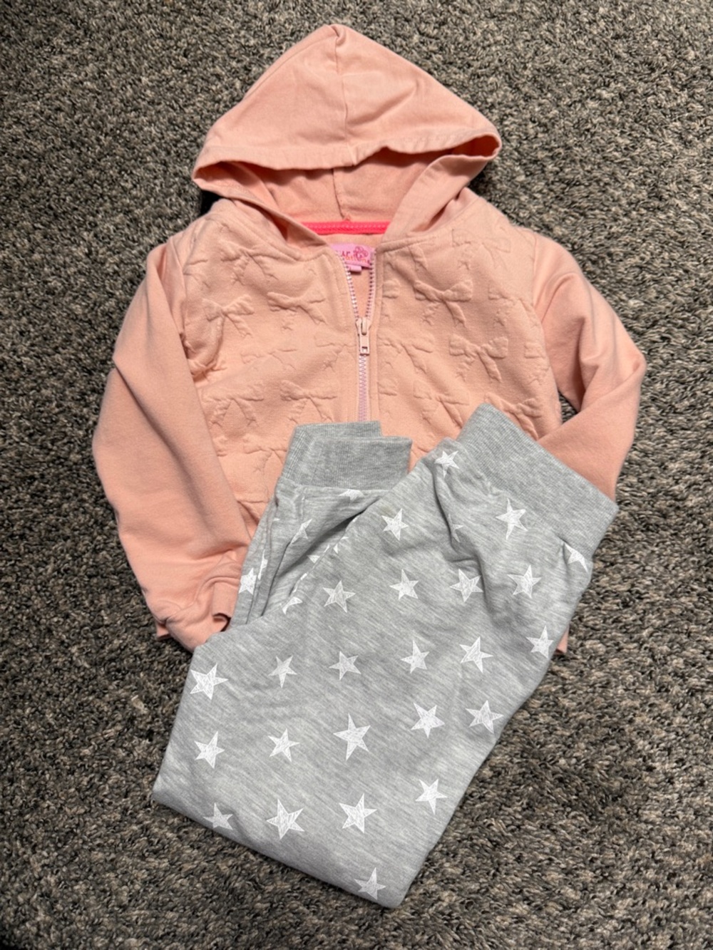 Girls' Pink Hooded Zip Jacket and Gray Star Joggers Set